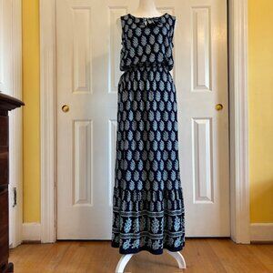 Talbots Jersey Maxi Dress in Allover Tree Block Print Women's Size Small
